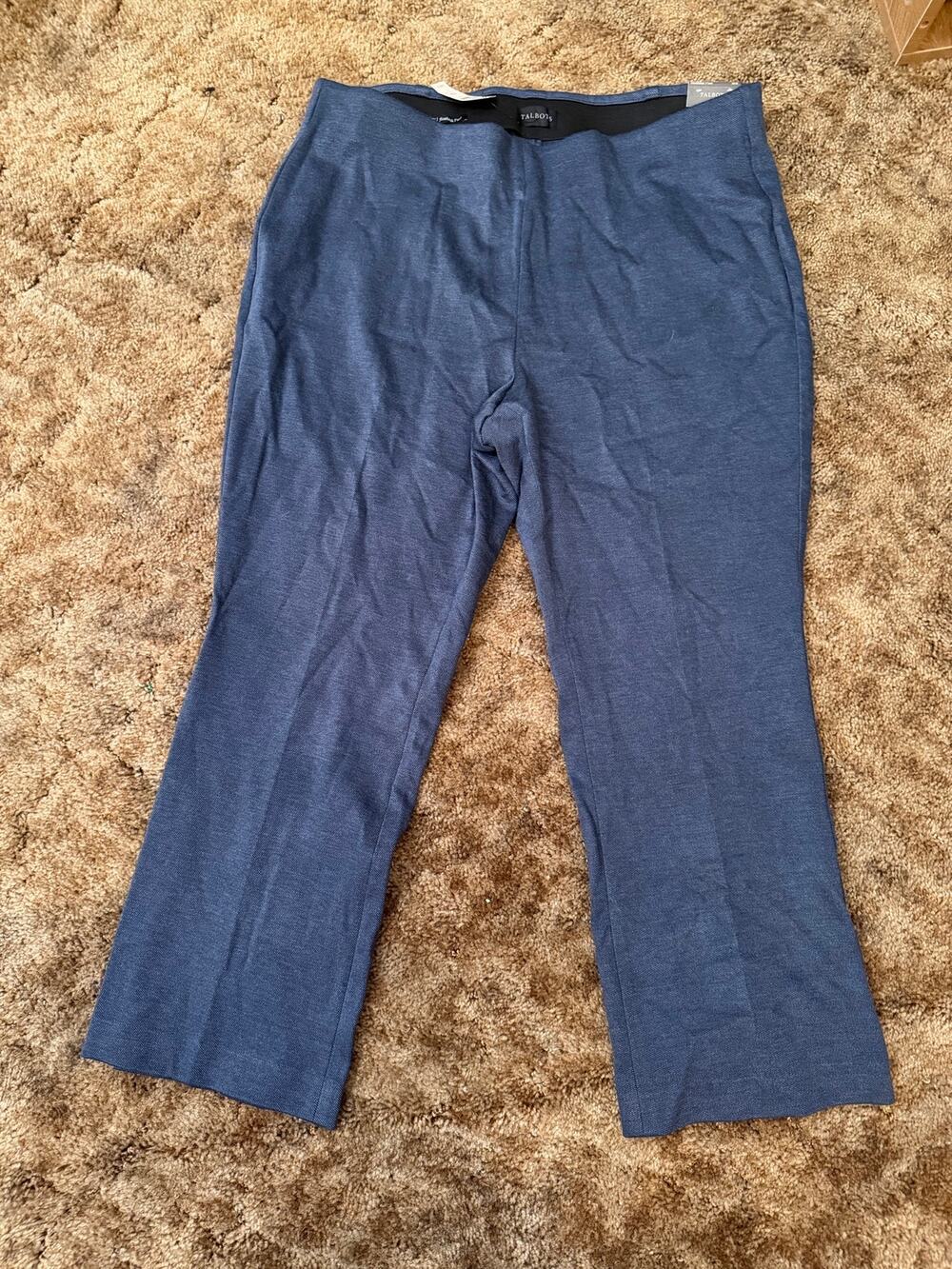 NWT Talbots Montauk Pants Heather Blue Crop Flare Pull-On High-Waist Career Wear